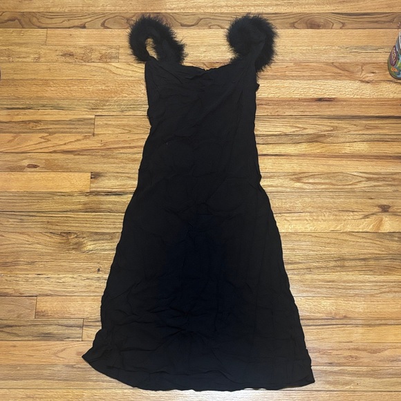 Sleeper Black Strapless Dress with Faux Fur Straps